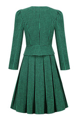 A-Linie V Ausschnitt Grünes Gitter Vintage Kleid
